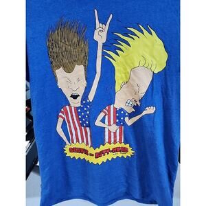 Beavis and Butt-Head T-Shirt MTV Americana Graphic Tee Blue Size Medium F12